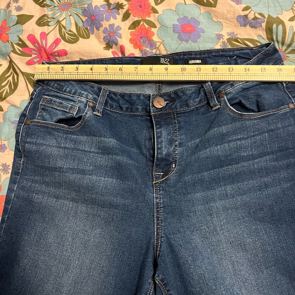 1822 Denim Dark Blue Slim Jeans soft stretch denim distressed style plus 16W - Picture 6 of 7